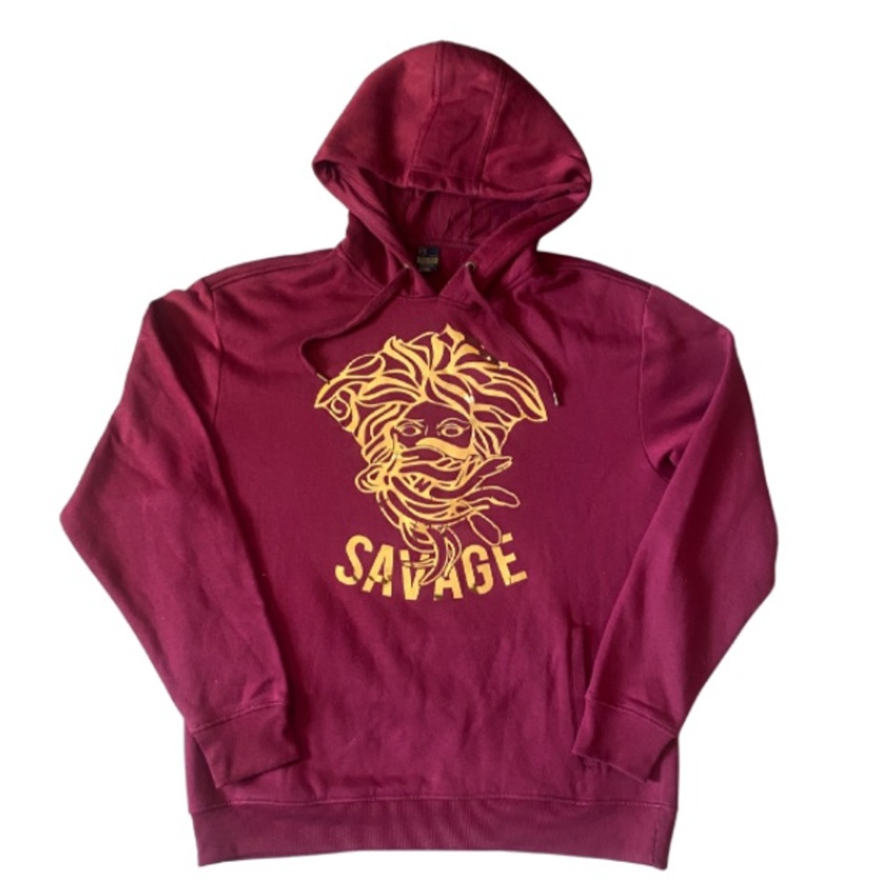Savage Burgundy Hoodie with Yellow Graphic Size 2XL